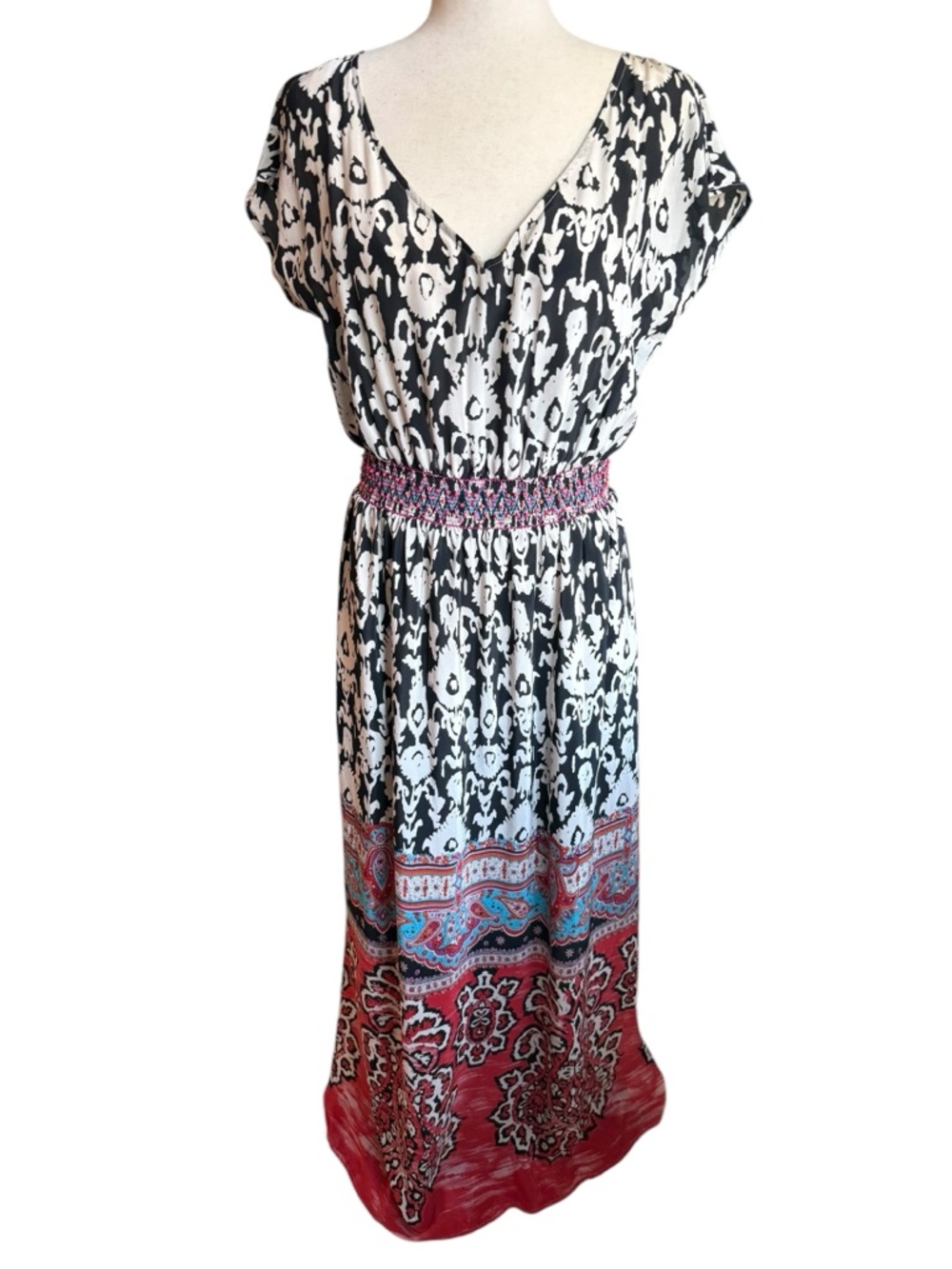 Anthropologie Vanessa Virginia 100% Silk Boho Midi Dress – Border Print